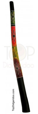 Medium Black Teak Didgeridoo Dot Painted Blossom And Campfires (01034C)